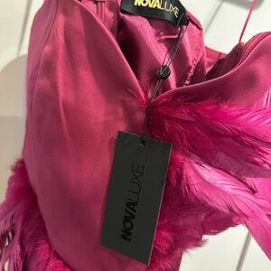 Fashion Nova Magenta Dress with Feather Detail